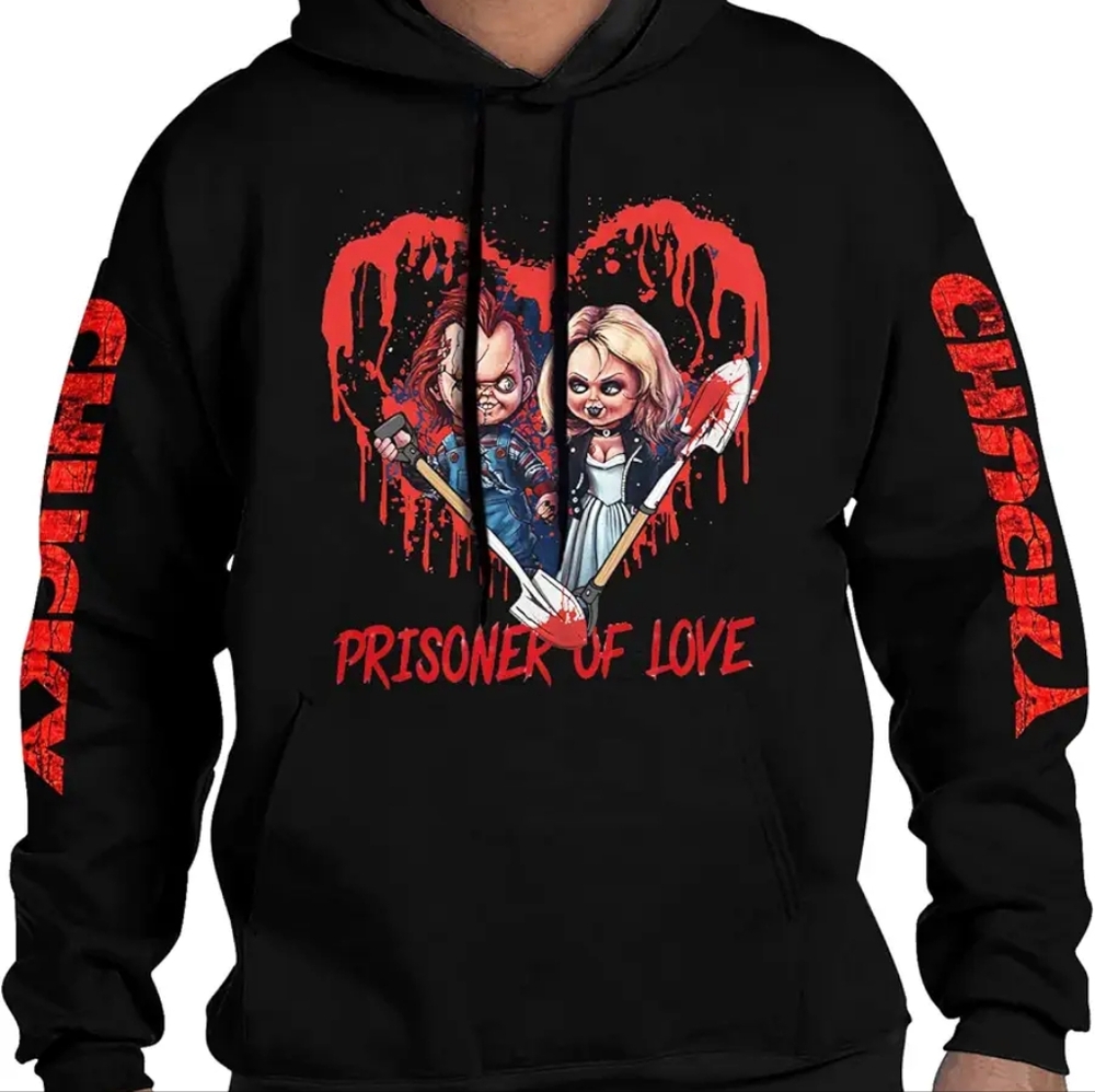 Chucky Hoodie Long Sleeves Horror Movie Graphic Print Sweatshirt Black Pullover